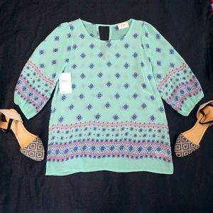 NWT Everly quarter sleeve aqua blouse top